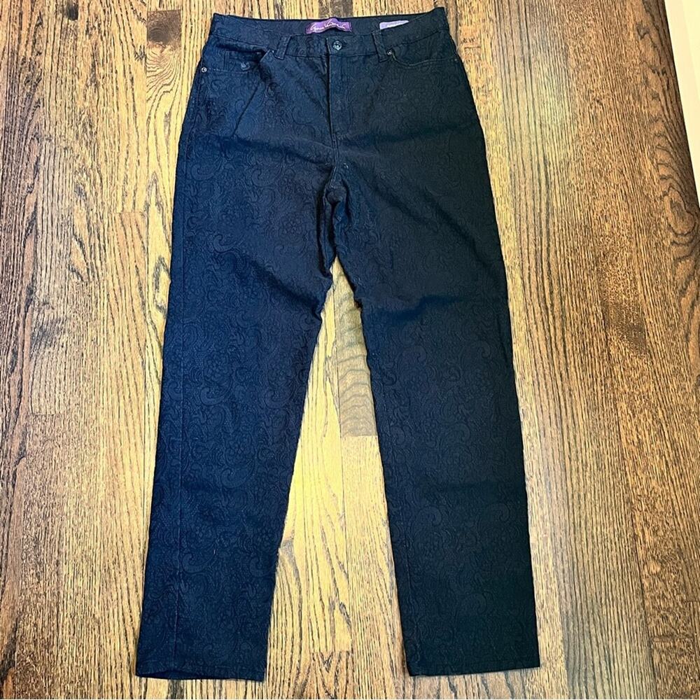 Gloria Vanderbilt Black Lace Straight Leg Jeans Classic Coquette Women's Size 10